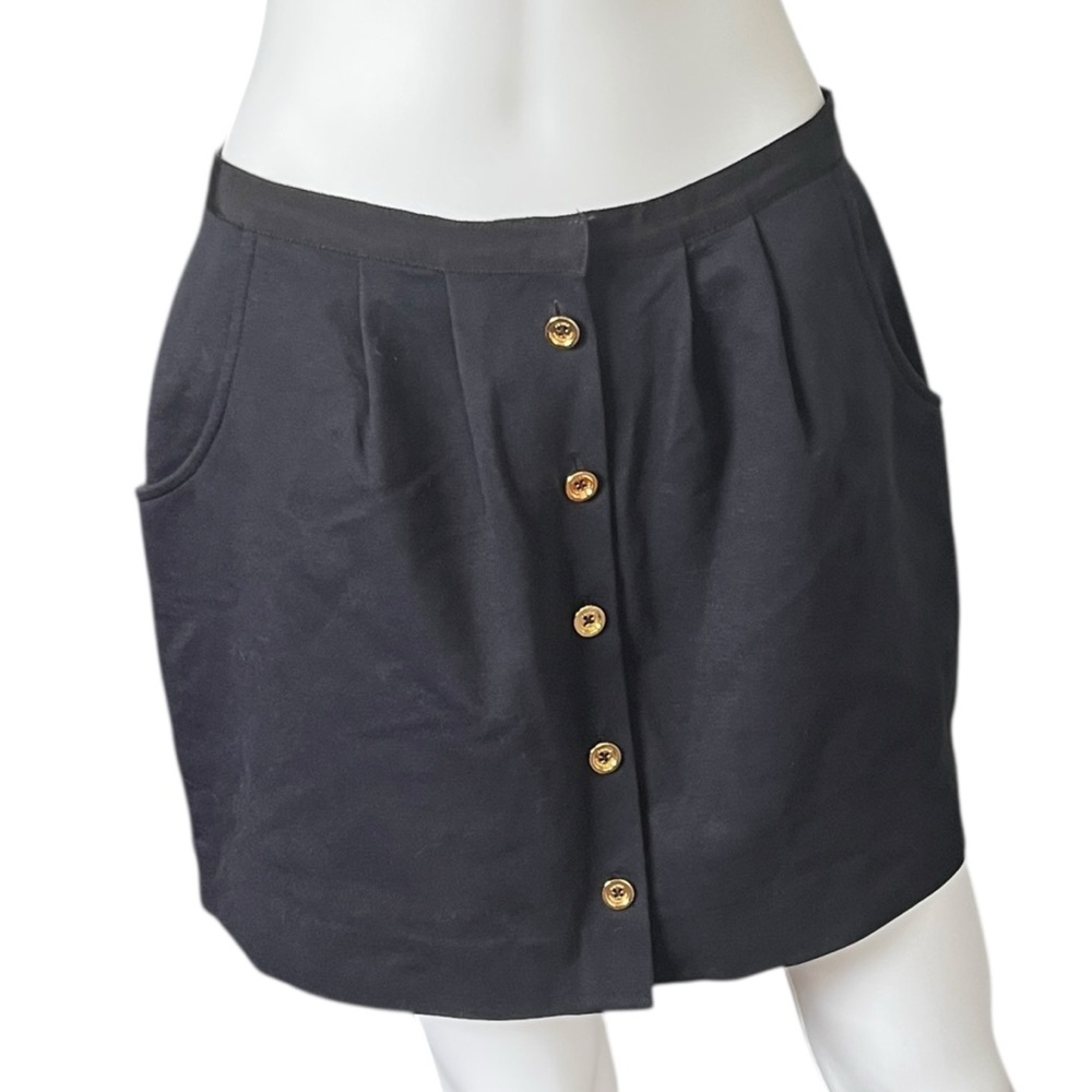 Juicy Couture Mini Skirt Black with Gold Buttons Pleated Womens Size Medium M